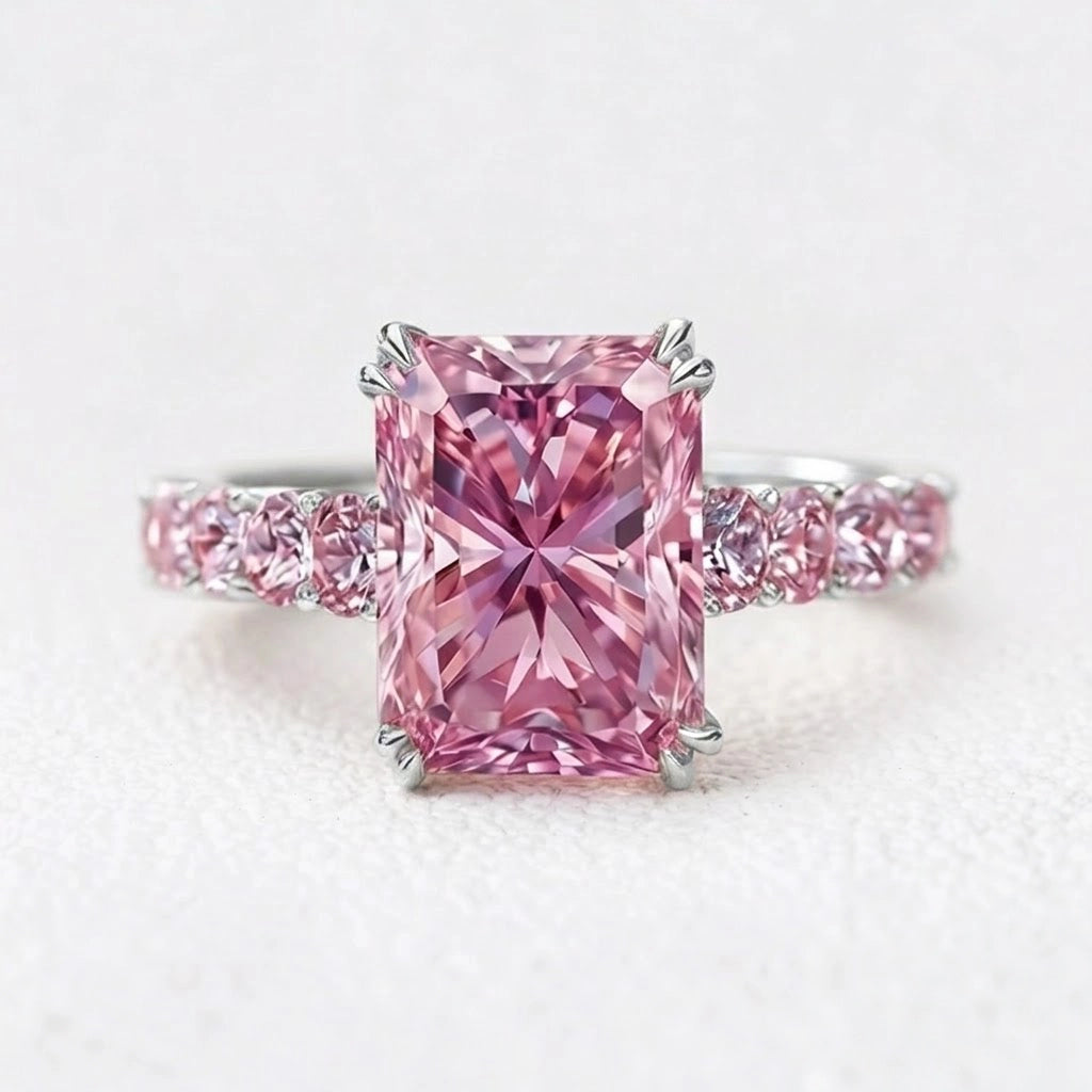 Elara‘s Facet | 3CT Radiant-Cut Pink Sapphire Engagement Ring