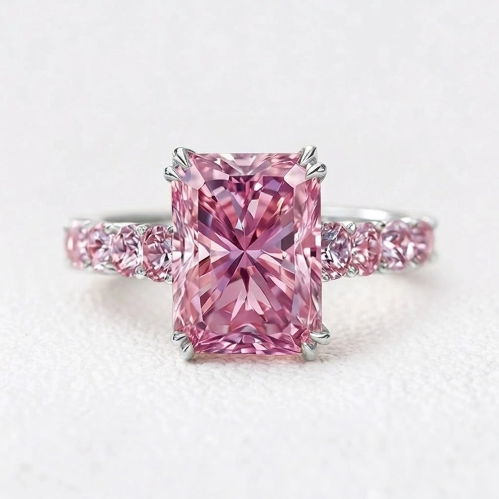 Elara‘s Facet | 3CT Radiant-Cut Pink Sapphire Engagement Ring