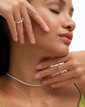 Dazzling Chain-Link Eternity Silver Moissanite Ring