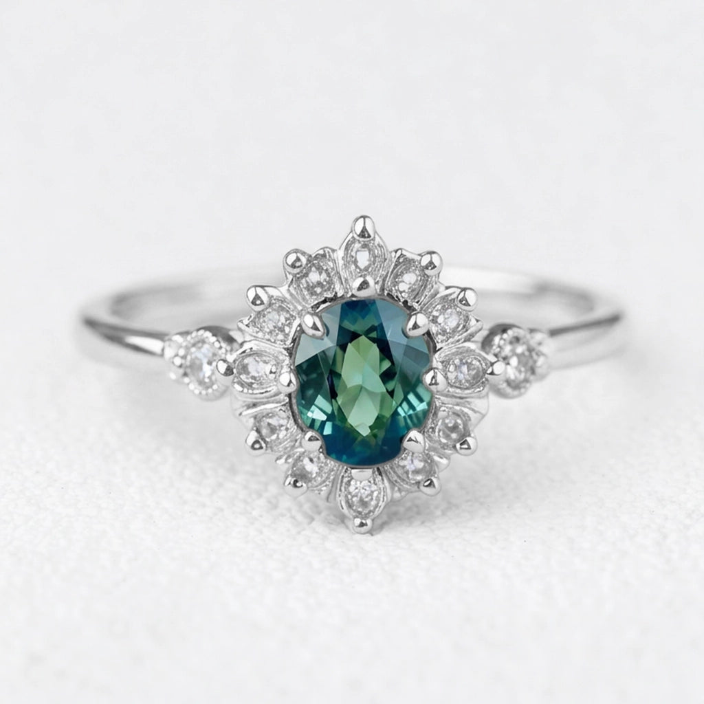 Aurelia’s Vow | Oval Blue Sapphire Halo Engagement Ring