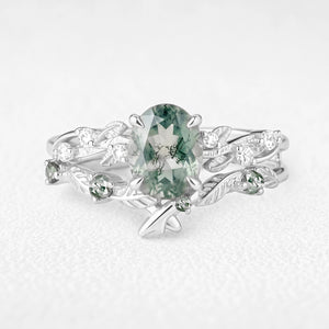 Clarissa’s Frond | Oval Moss Agate Leafy Bridal Set 2pcs