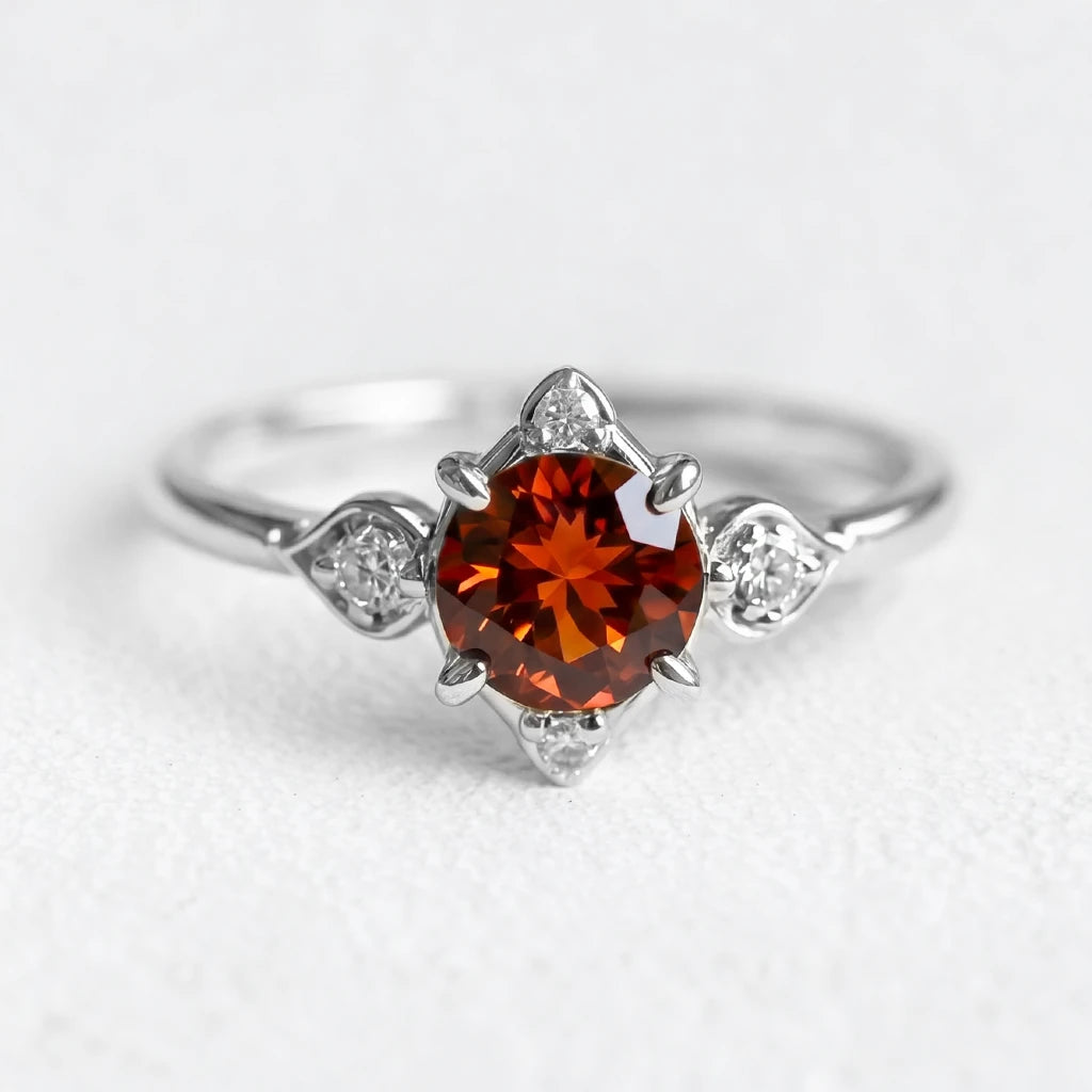 Juliet’s Crimson | Round Cut Garnet Halo Engagement Ring