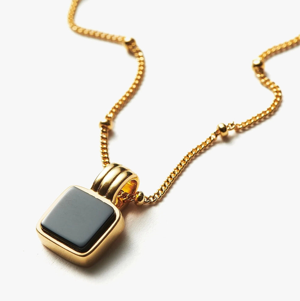 18K Gold Vermeil Square Onyx Necklace.