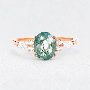 Oval Moss Agate Classic Engagement Ring.