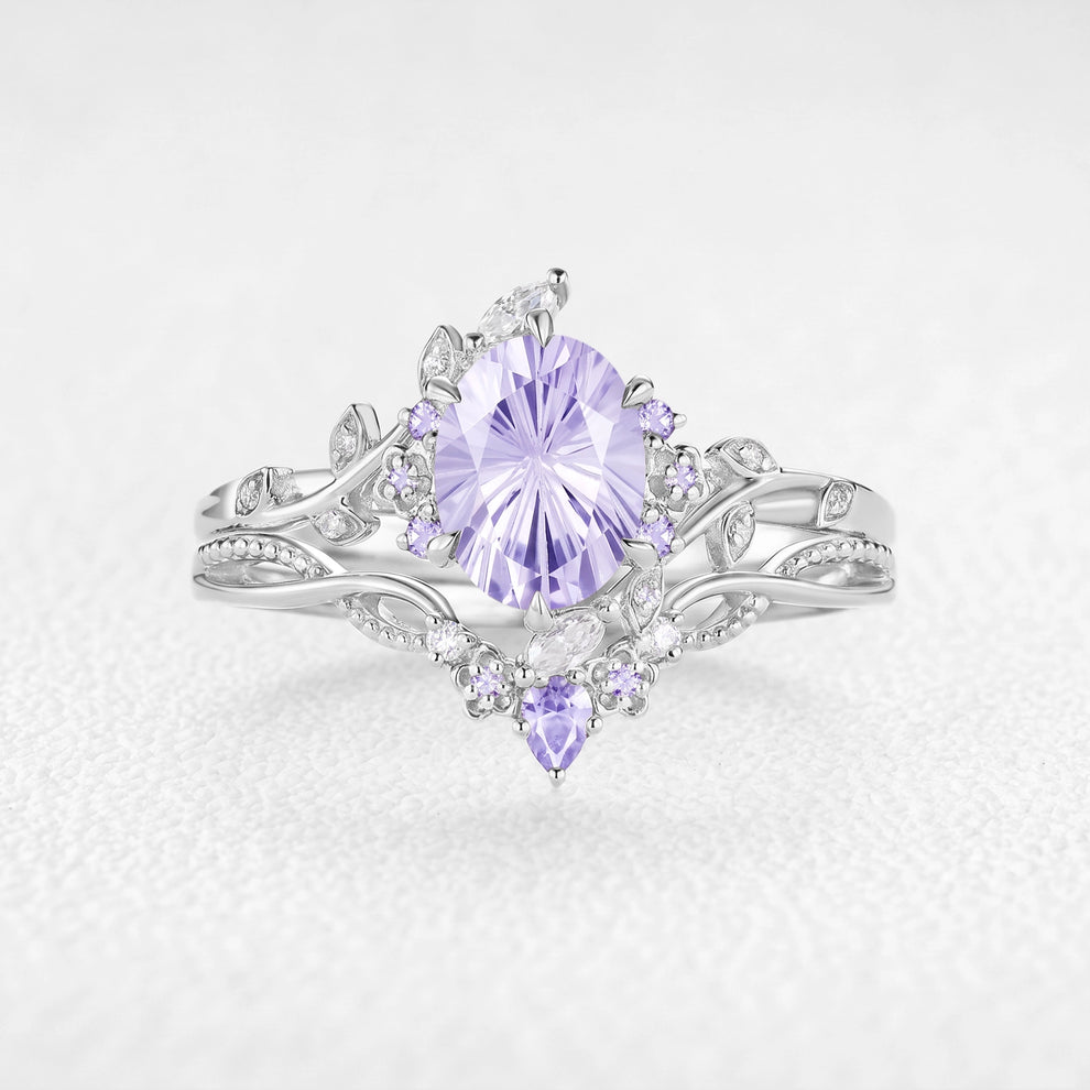 Celine‘s Aquarelle | Firework Cut Lavender Sapphire Chevron Bridal Duo