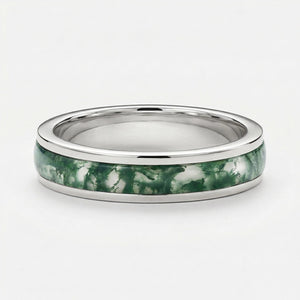Evergreen Vows | Oval Moss Agate Leaf Veil Black Gold Couple Set 3pcs.