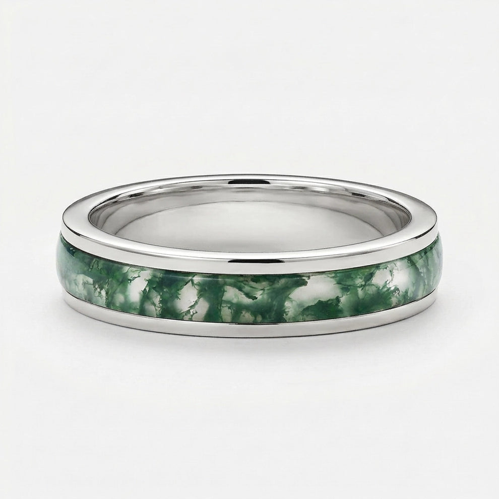 Evergreen Vows | Oval Moss Agate Leaf Veil Black Gold Couple Set 3pcs.