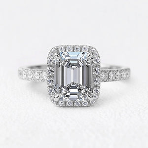 Lyra's Lumen | 2CT Emerald Cut Diamond Halo Engagement Ring