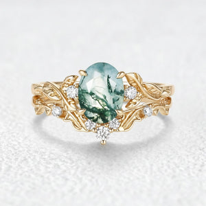 Rosalind’s Arbor | Oval Cut Moss Agate Leaf Branch Bridal Set 2pcs.