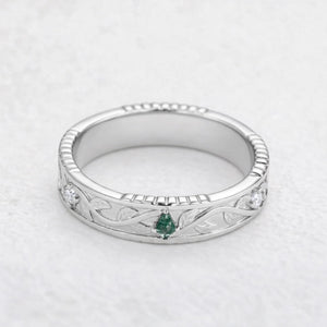 Pomona’s Bosk | Unique Kite Cut Moss Agate Leafy Couple Ring Set 3pcs.