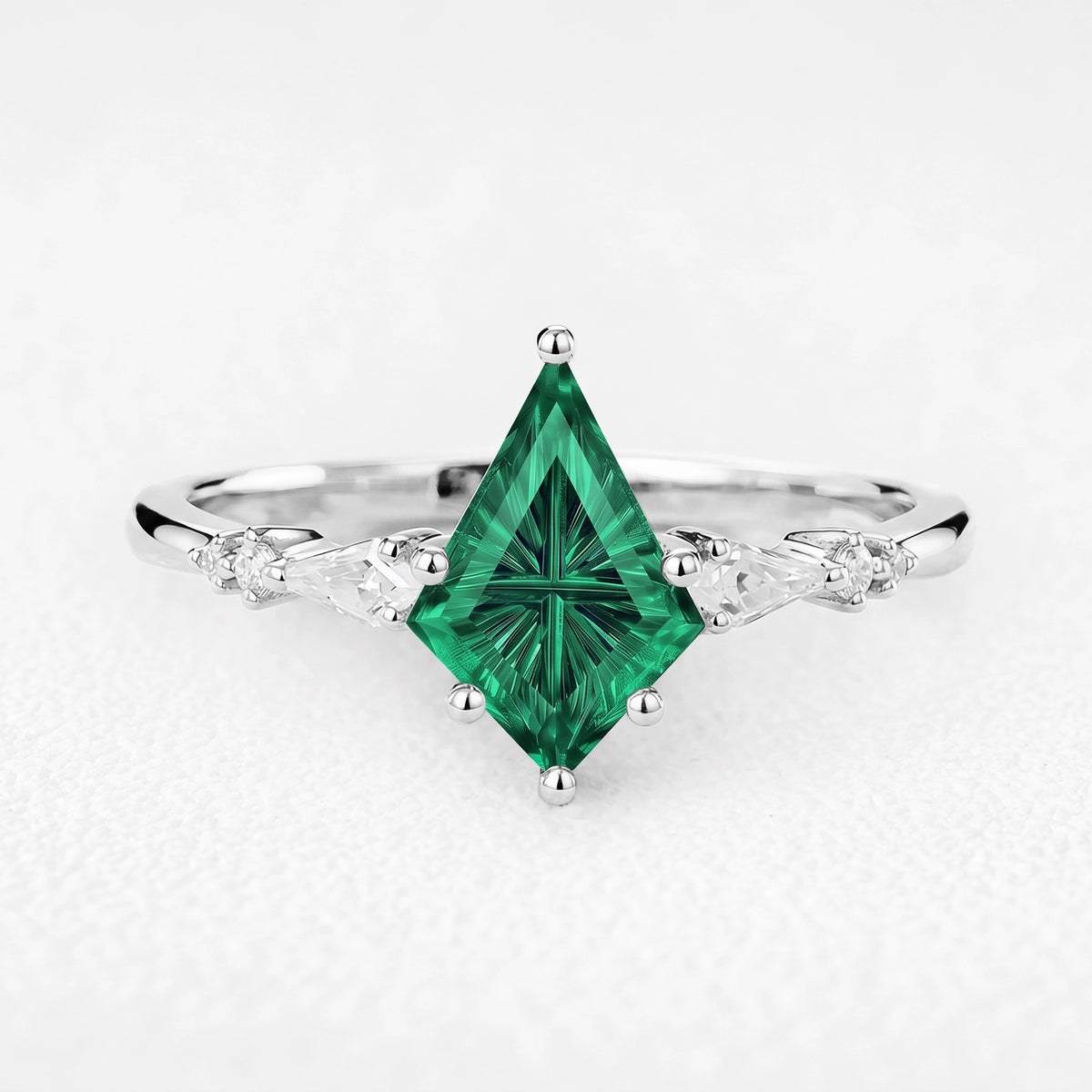Alexandra’s Aigrette | Kite Fantasy-Cut Emerald Side-Stone Engagement Ring