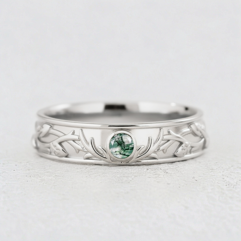 Forest Stag | Moss Agate Men's Wedding Band.