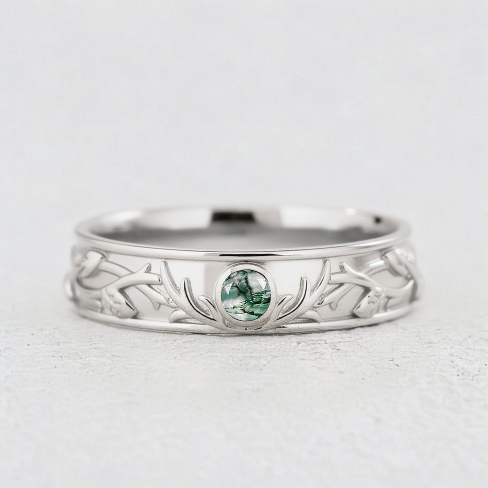 Forest Stag | Moss Agate Men's Wedding Band.