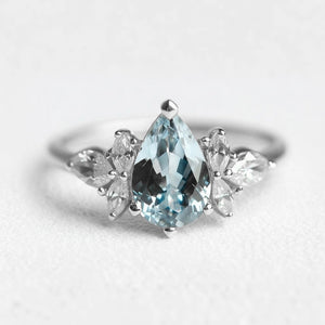 Nerida’s Tear | Pear Cut Aquamarine Classic Engagement Ring.
