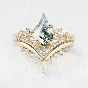 Sylvie’s Cascade | Kite Cut Moss Agate Stacking Bridal Set 3pcs.