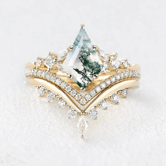 Sylvie’s Cascade | Kite Cut Moss Agate Stacking Bridal Set 3pcs.