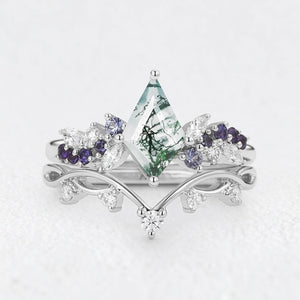 Isadora’s Rhapsody | Kite Moss Agate & Gradient Sapphire Bridal Duo