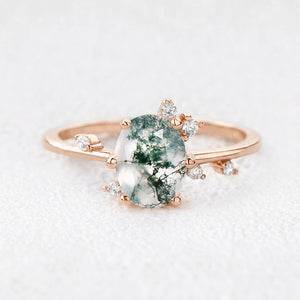 Elara’s Dew | Classic Oval Moss Agate Engagement Ring.