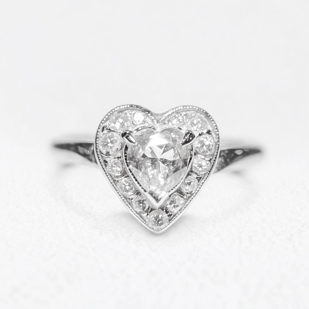 Isolde’s Sincere | Evertrue Halo Heart Salt & Pepper Diamond Engagement Ring.
