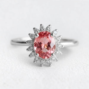 Aurora’s Blush | Oval Pink Tourmaline Halo Ring.