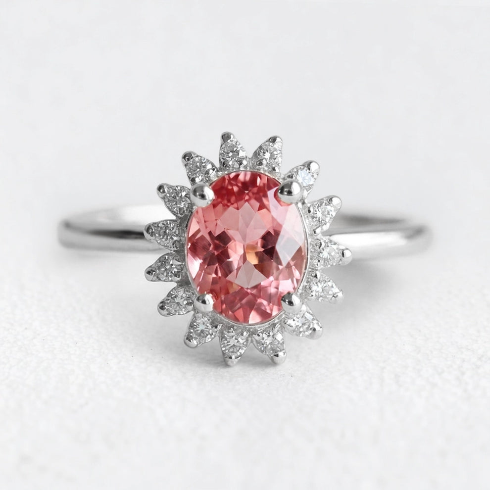 Aurora’s Blush | Oval Pink Tourmaline Halo Ring.