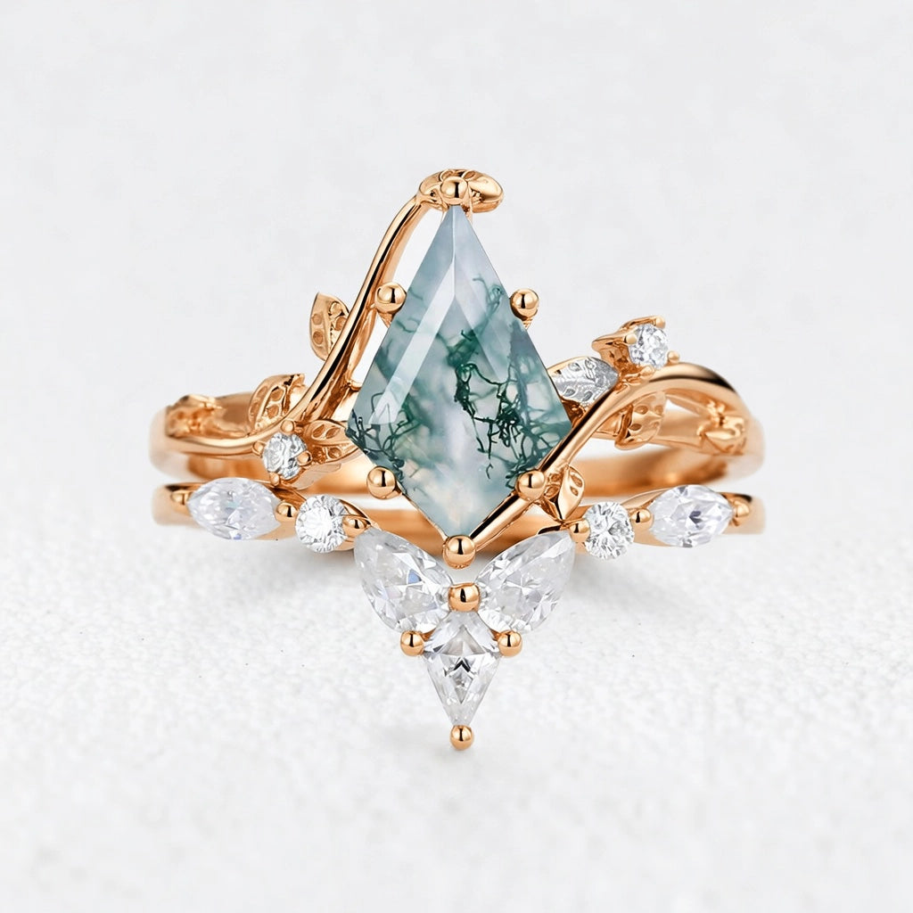 Isadora’s Vine | Kite Cut Moss Agate Bridal Duo