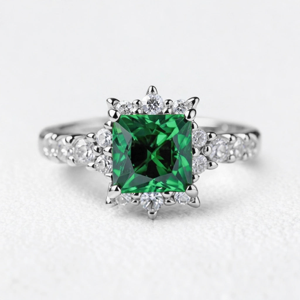 Aurora‘s Arbor | Princess Cut Green Sapphire Engagement Ring