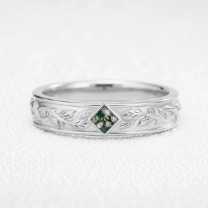 Orion’s Keystone | Bezel-Set Square Moss Agate Men’s Band