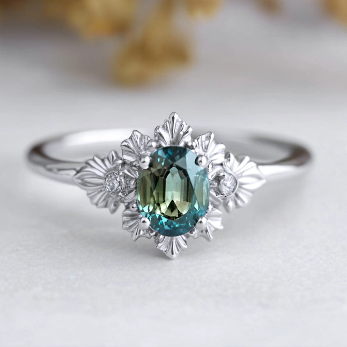 Titania’s Teal | Rare Sapphire Engagement Ring.