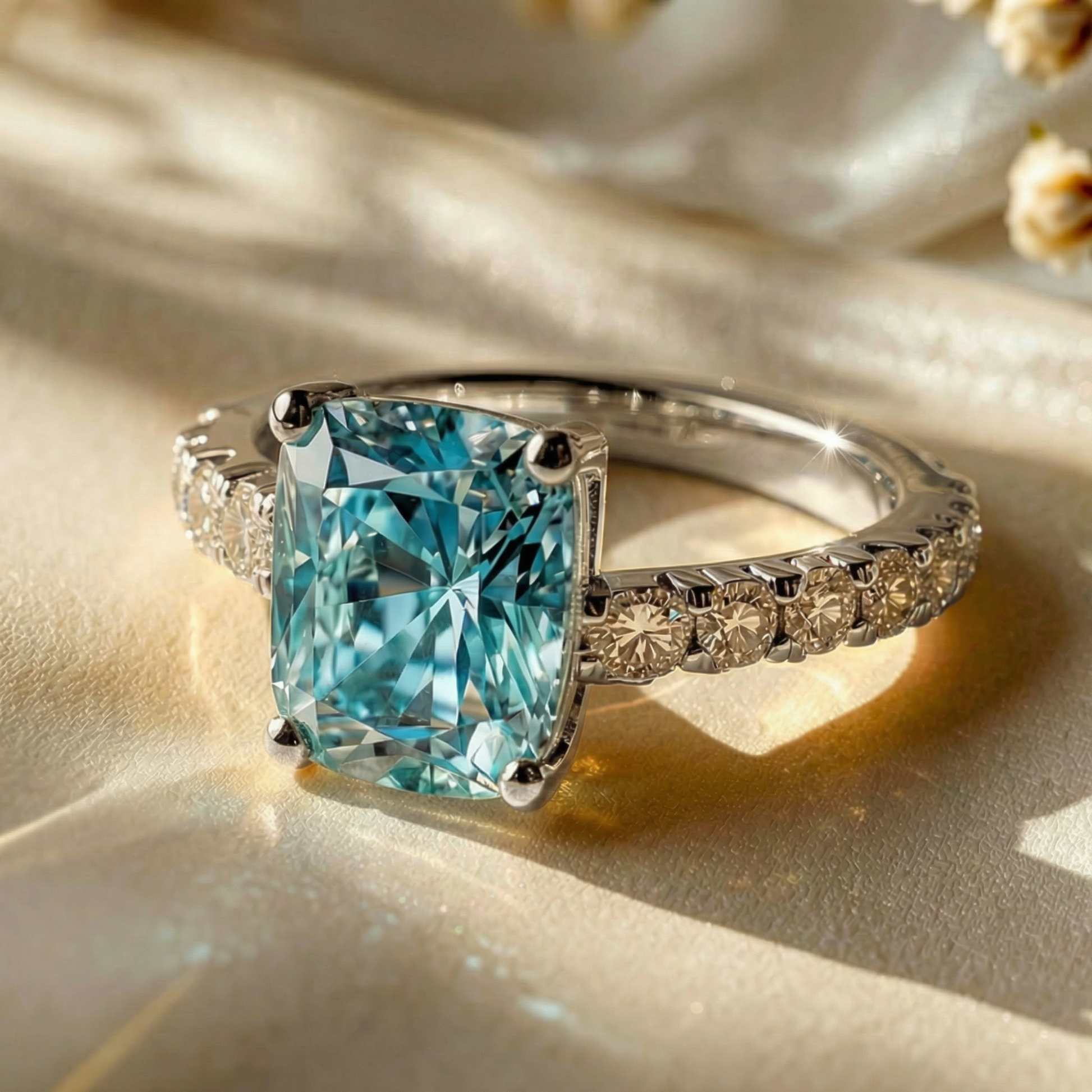 Aria‘s Embrace | Cushion Cut Blue Sapphire Ring.