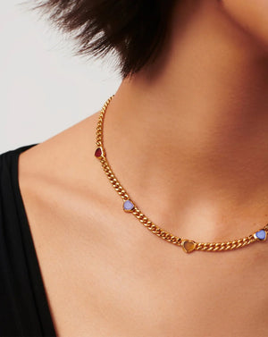 18K Gold Vermeil Jelly Heart Gemstone Charm Necklace.