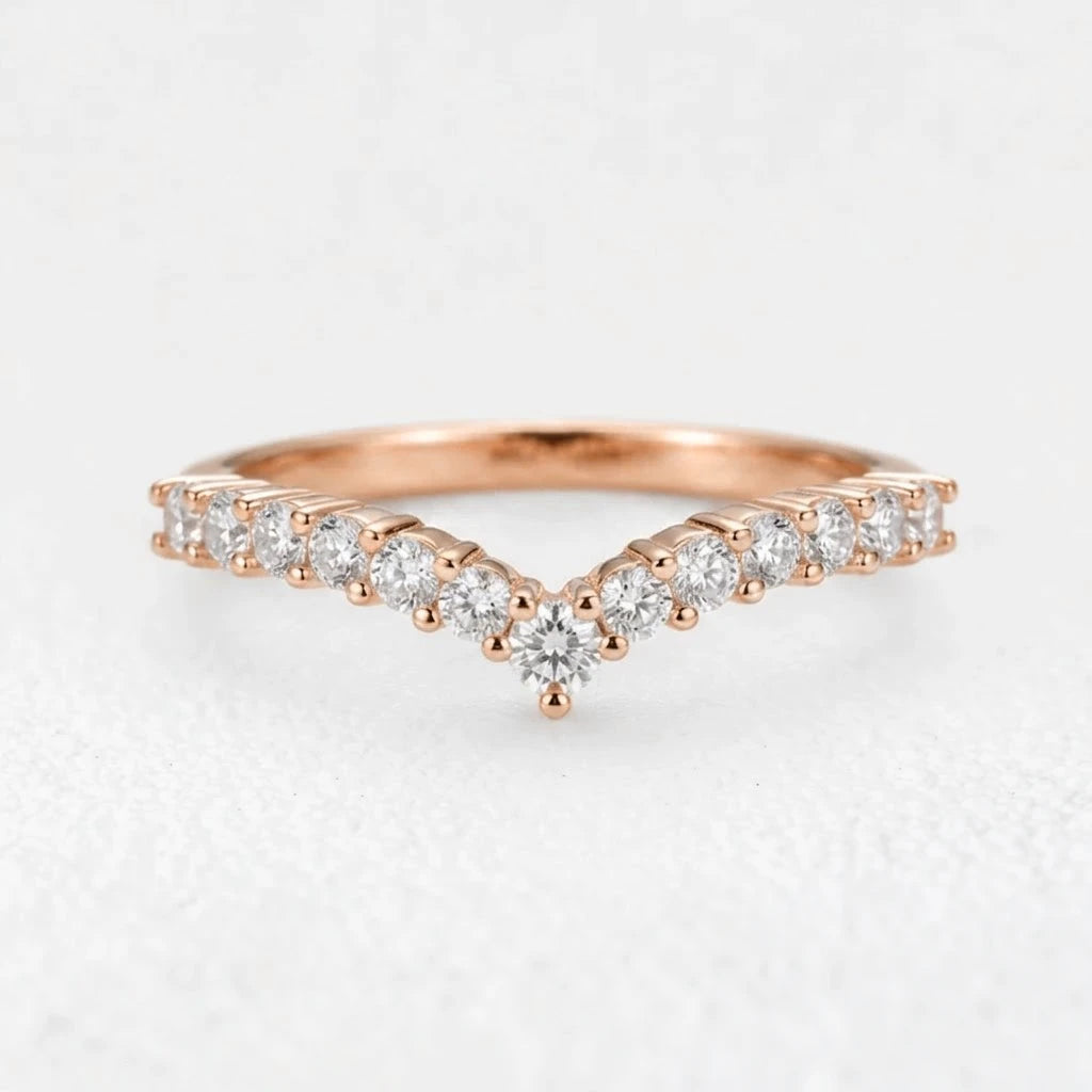 V-Shaped Crown Half Eternity Stacking Ring