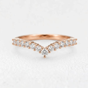V-Shaped Crown Half Eternity Stacking Ring