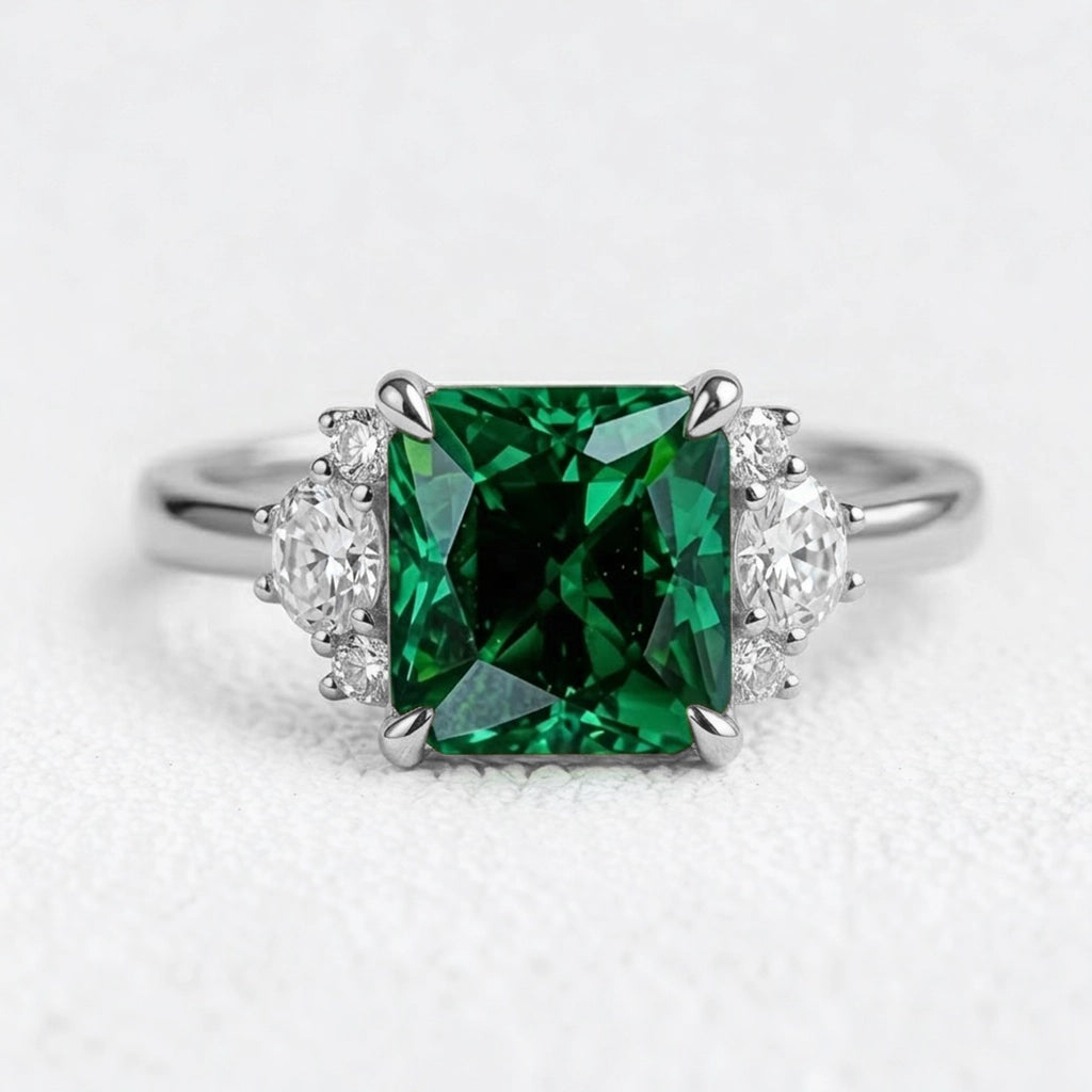 Celia’s Gleam | Princess Cut Green Sapphire Engagement Ring