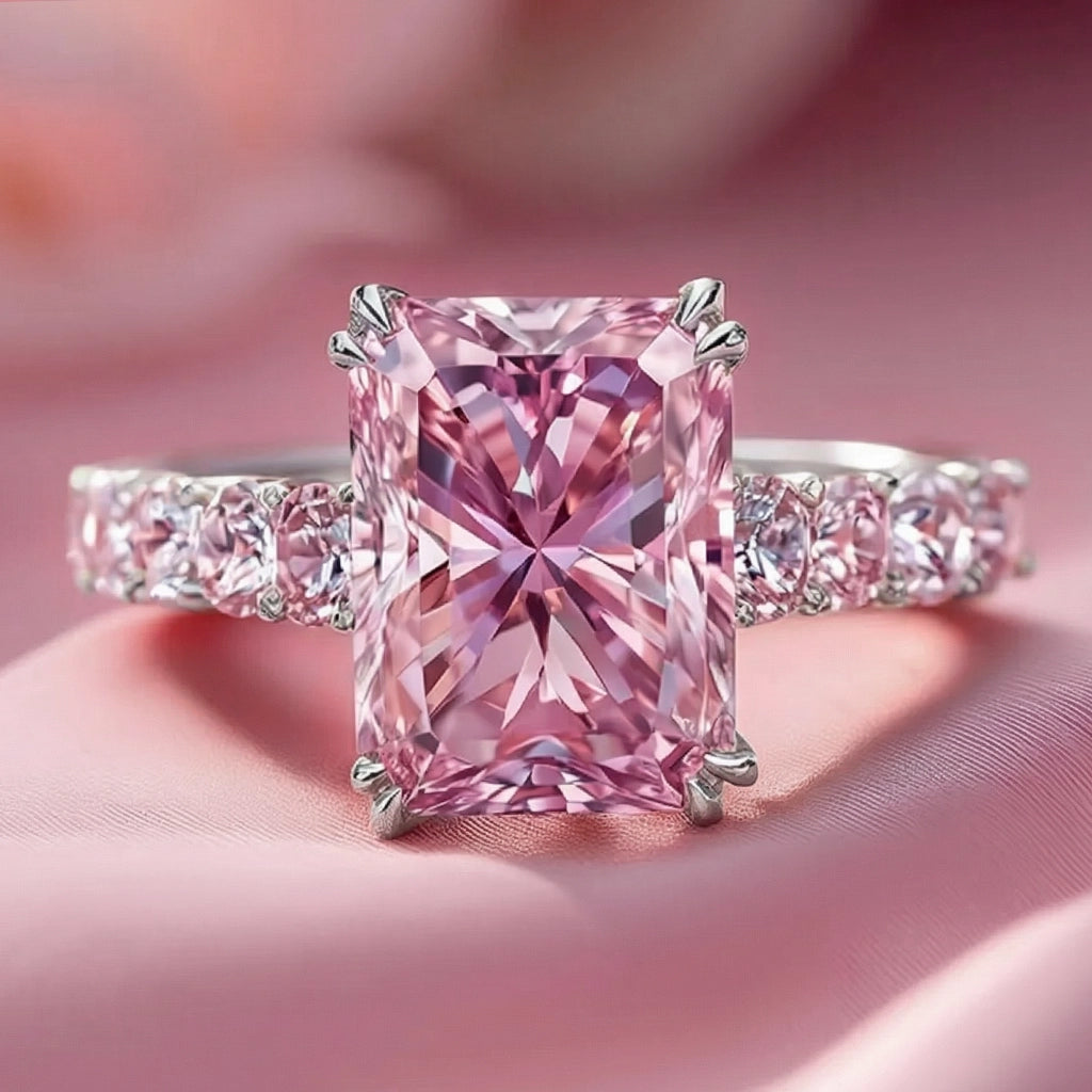 Elara‘s Facet | 3CT Radiant-Cut Pink Sapphire Ring.