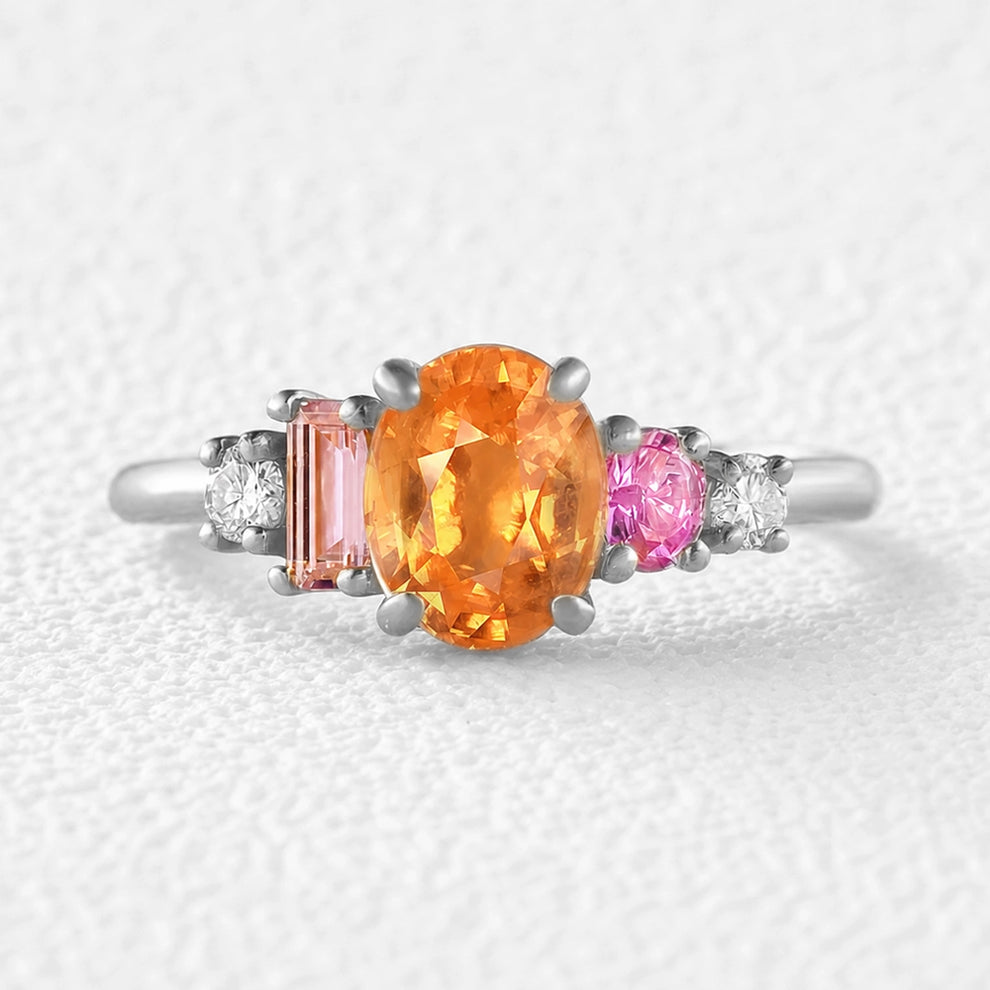 Flora’s Bouquet | Multistone Birthstone Ring – Garnet, Sapphire, Tourmaline & Moissanite.