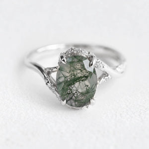 Mirelle's Glade | Oval Moss Agate Engagement Ring.