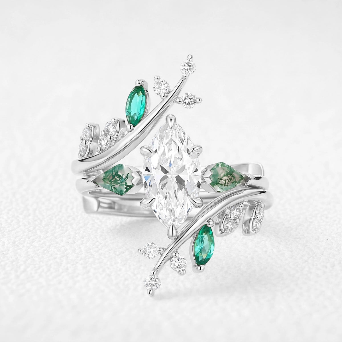 Seraphina’s Aviary | 1CT Marquise Diamond Foliage Bridal Duo
