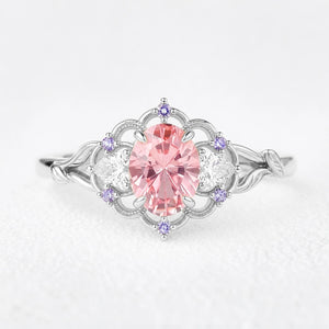 Aurora’s Lotus | Oval Padparadscha Sapphire Vintage Engagement Ring