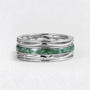 Odin’s Dominion | 8MM Moss Agate Men’s Ring with Openwork Branch Sides.