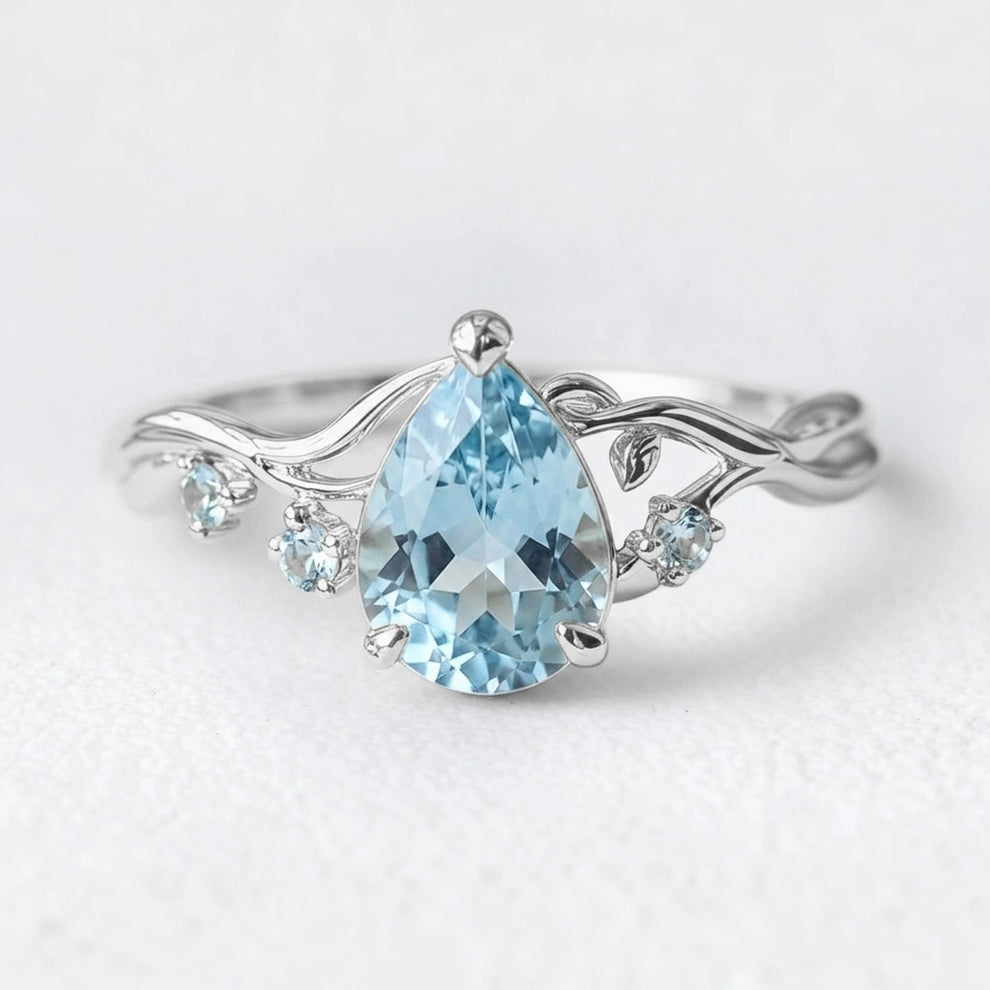 Athena’s Serenity | Pear Cut Blue Aquamarine Engagement Ring.