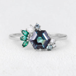 Isadora’s Prism | Hexagon Alexandrite Cluster Engagement Ring
