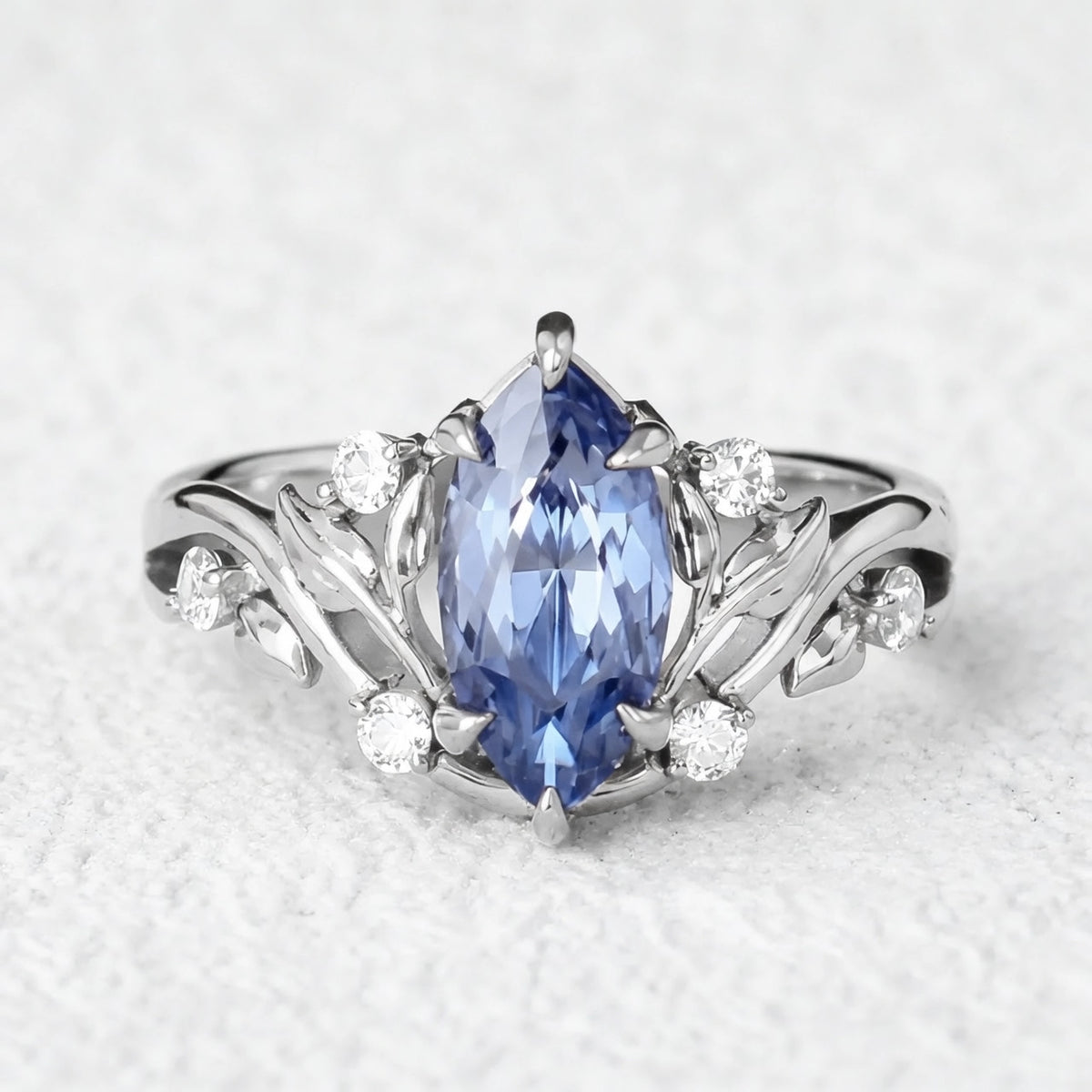 Violette’s Vine | Marquise Purple Sapphire & Diamond Floral Ring.