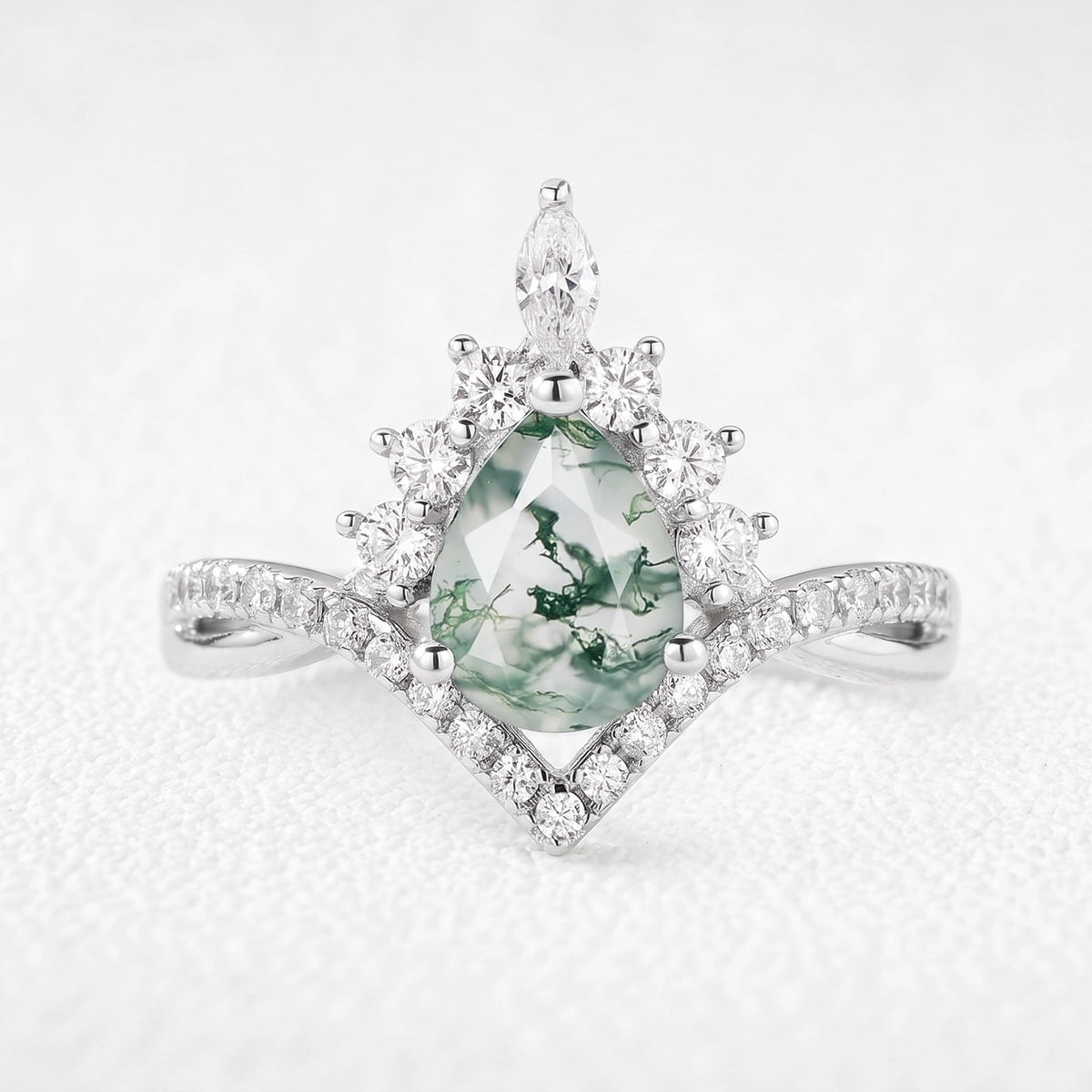 Isolde’s Whisper | Pear Moss Agate Vintage Engagement Ring