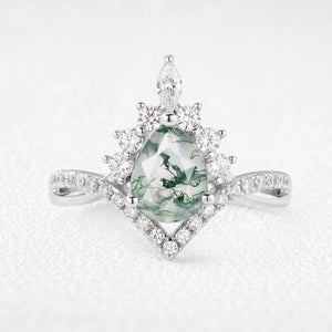 Isolde’s Whisper | Pear Moss Agate Vintage Engagement Ring