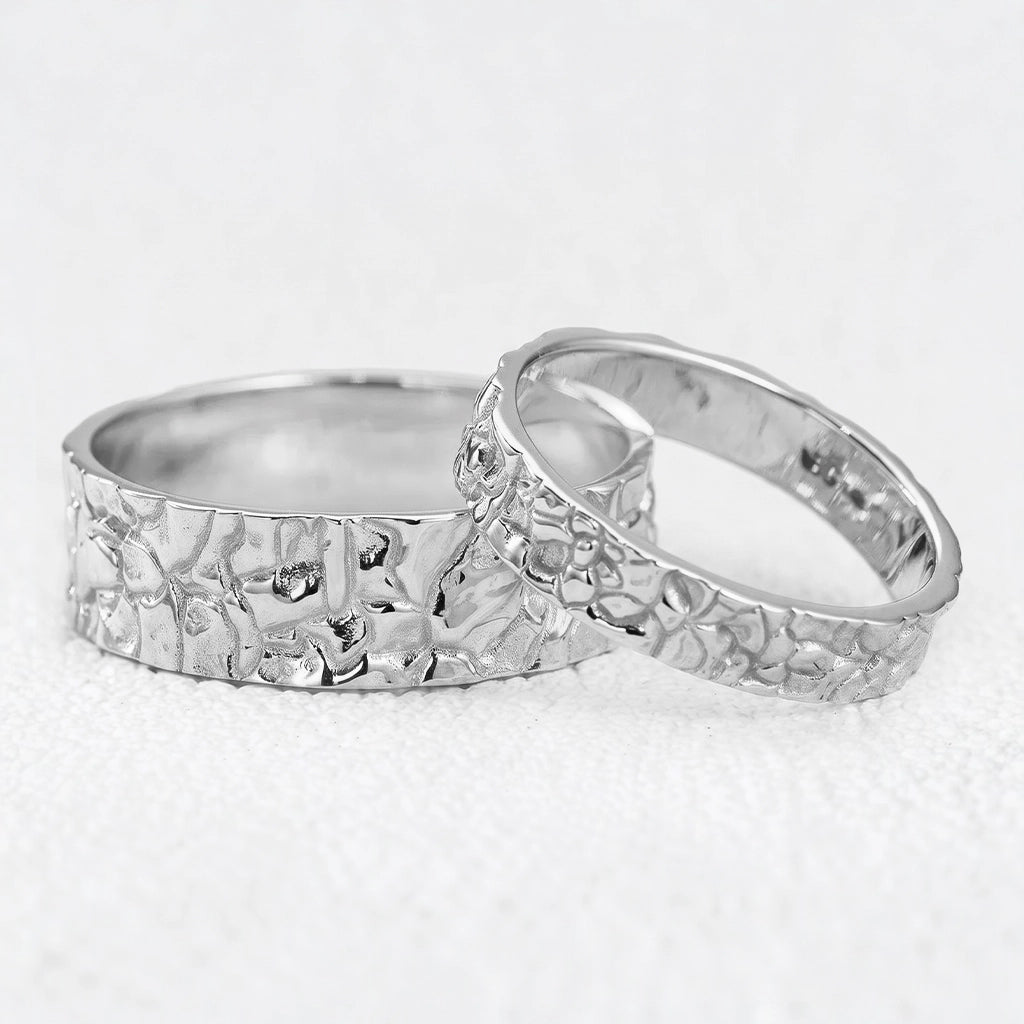 Genevieve‘s Bedrock | Stone Textured Wedding Band Duo