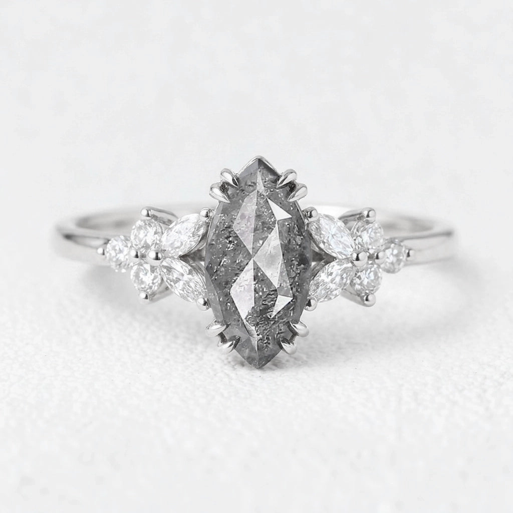 Isadora’s Blossom | 1CT Marquise Salt & Pepper Diamond Engagement Ring