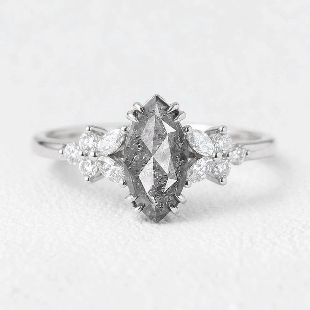 Isadora’s Blossom | 1CT Marquise Salt & Pepper Diamond Engagement Ring