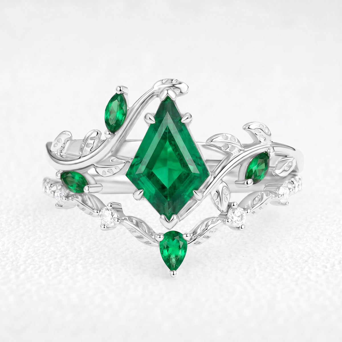 Daphne’s Vine | Kite Cut Emerald Foliage Bridal Duo