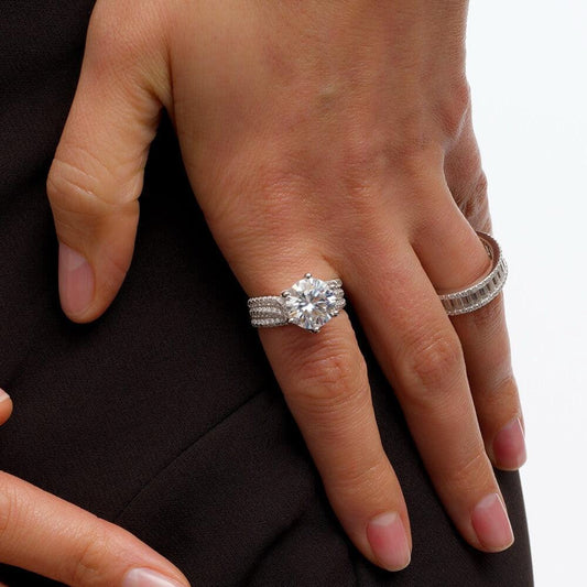 Solitaire Princess-Cut Silver Moissanite Statement Ring.